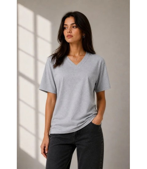 V Yaka Basic Tişört Kısa Kol Yazlık Regular Fit T-Shirt - Gri V Yaka Basic Tişört Kısa Kol Yazlık Regular Fit T-Shirt - Gri
