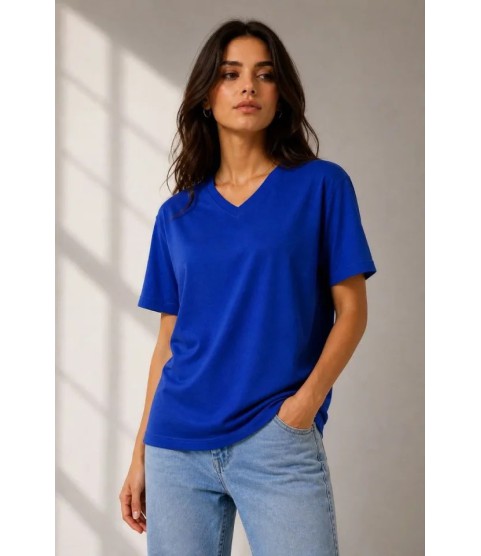 V Yaka Basic Tişört Kısa Kol Yazlık Regular Fit T-Shirt - Saks Mavisi V Yaka Basic Tişört Kısa Kol Yazlık Regular Fit T-Shirt - Saks Mavisi