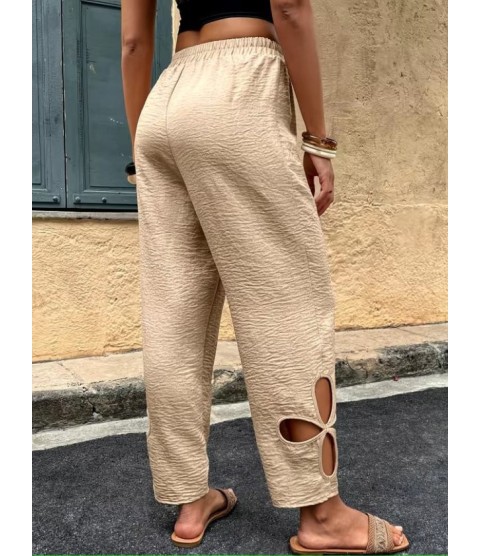 Kadın Yüksel Beli Lastikli Yan Detayı çiçek Desenli Pantolon