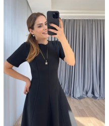Kadın Kısa Kollu Bisiklet Yaka Maksi Boy Ithal Krep Elbise