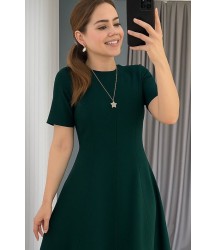 Kadın Kısa Kollu Bisiklet Yaka Maksi Boy Ithal Krep Elbise