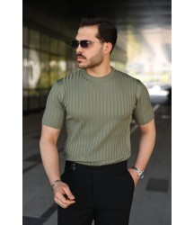 Erkek Fitilli Bisiklet Yaka Kısa Kollu Tişört