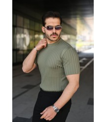 Erkek Fitilli Bisiklet Yaka Kısa Kollu Tişört