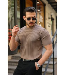 Erkek Fitilli Bisiklet Yaka Kısa Kollu Tişört
