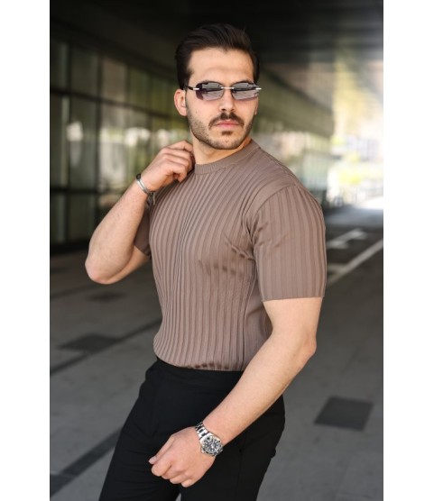 Erkek Fitilli Bisiklet Yaka Kısa Kollu Tişört