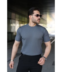 Erkek Fitilli Bisiklet Yaka Kısa Kollu Tişört