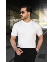 Erkek Fitilli Bisiklet Yaka Kısa Kollu Tişört