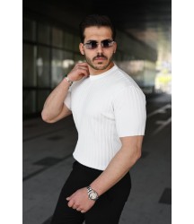 Erkek Fitilli Bisiklet Yaka Kısa Kollu Tişört