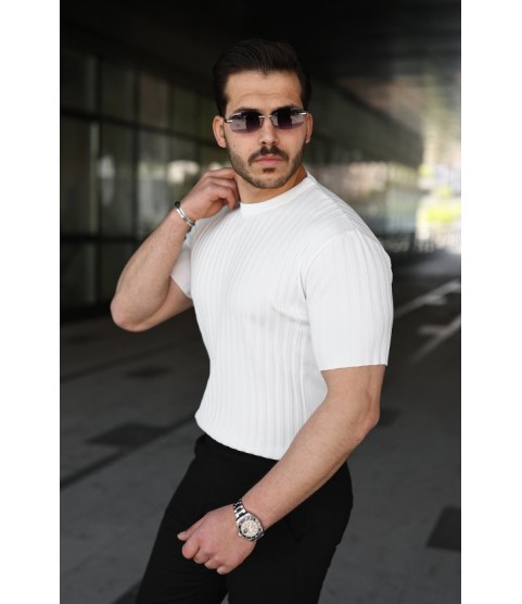 Erkek Fitilli Bisiklet Yaka Kısa Kollu Tişört