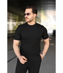 Erkek Fitilli Bisiklet Yaka Kısa Kollu Tişört