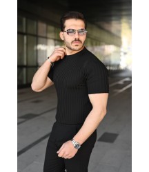 Erkek Fitilli Bisiklet Yaka Kısa Kollu Tişört