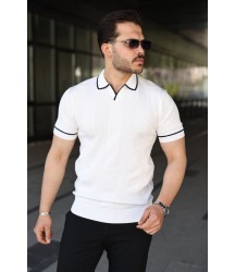 Erkek Dokulu Desen Yakalı Kısa Kollu Tişört