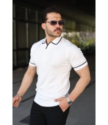 Erkek Dokulu Desen Yakalı Kısa Kollu Tişört