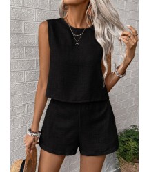 Kadın Kolsuz Bisiklet Yakalı Kısa Bluz Ve Short Ikili Takım