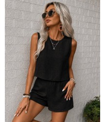 Kadın Kolsuz Bisiklet Yakalı Kısa Bluz Ve Short Ikili Takım