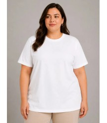 Battal Big Size Basic Tişört Bisiklet Yaka Rahat Kalıp T-Shirt - Beyaz