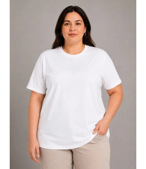 Battal Big Size Basic Tişört Bisiklet Yaka Rahat Kalıp T-Shirt - Beyaz