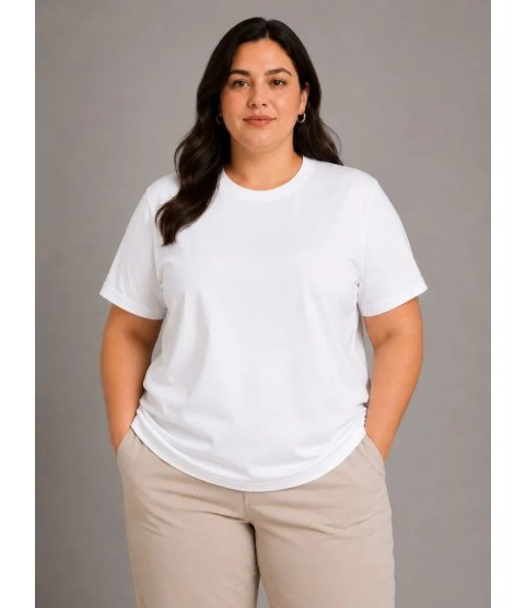 Battal Big Size Basic Tişört Bisiklet Yaka Rahat Kalıp T-Shirt - Beyaz