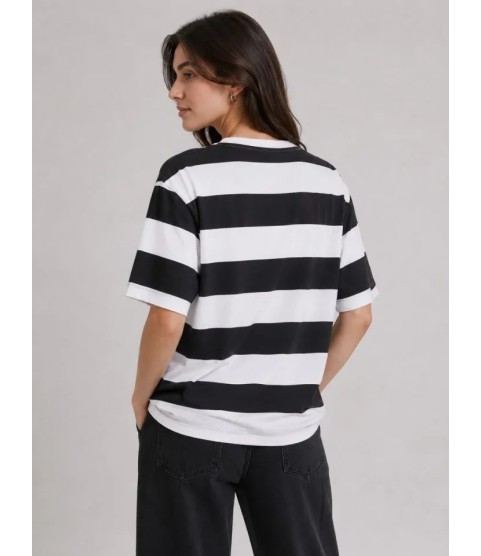 Çizgili Oversize Tişört Bisiklet Yaka Kısa Kol Yazlık T-Shirt - Siyah Çizgili Oversize Tişört Bisiklet Yaka Kısa Kol Yazlık T-Shirt - Siyah