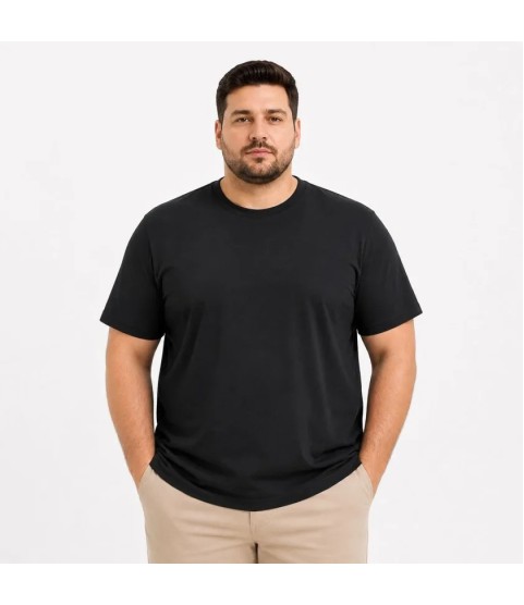 Erkek Battal Big Size Basic Tişört Bisiklet Yaka Rahat Kalıp T-Shirt - Siyah