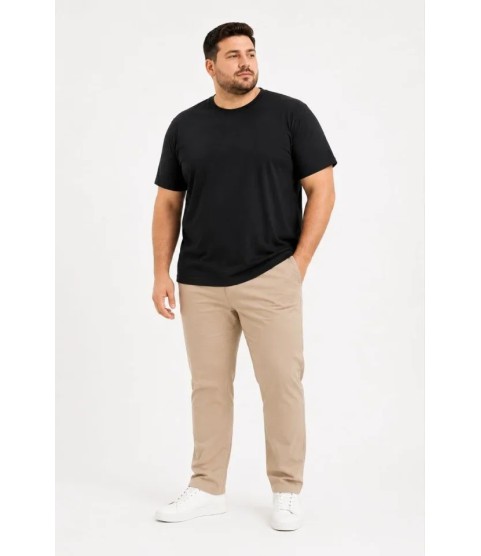 Erkek Battal Big Size Basic Tişört Bisiklet Yaka Rahat Kalıp T-Shirt - Siyah