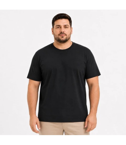 Erkek Battal Big Size Basic Tişört Bisiklet Yaka Rahat Kalıp T-Shirt - Siyah