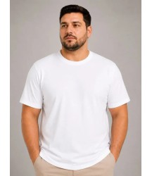 Erkek Battal Big Size Basic Tişört Bisiklet Yaka Rahat Kalıp T-Shirt - Beyaz