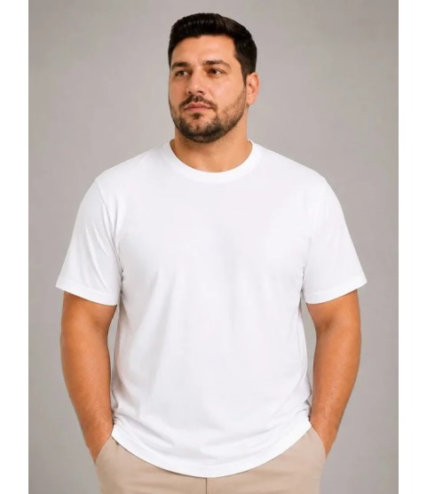 Erkek Battal Big Size Basic Tişört Bisiklet Yaka Rahat Kalıp T-Shirt - Beyaz