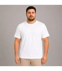 Erkek Battal Big Size Basic Tişört Bisiklet Yaka Rahat Kalıp T-Shirt - Beyaz