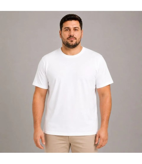 Erkek Battal Big Size Basic Tişört Bisiklet Yaka Rahat Kalıp T-Shirt - Beyaz