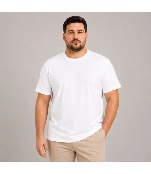Erkek Battal Big Size Basic Tişört Bisiklet Yaka Rahat Kalıp T-Shirt - Beyaz