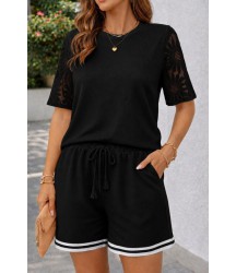 Kadın Kısa Kollu Bisiklet Yakalı Waffle Bluz Ve Short Ikili Takım