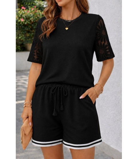Kadın Kısa Kollu Bisiklet Yakalı Waffle Bluz Ve Short Ikili Takım