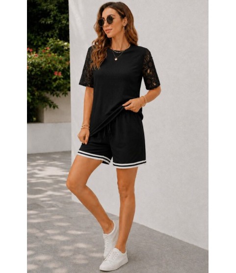 Kadın Kısa Kollu Bisiklet Yakalı Waffle Bluz Ve Short Ikili Takım Kadın Kısa Kollu Bisiklet Yakalı Waffle Bluz Ve Short Ikili Takım