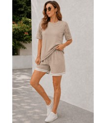 Kadın Kısa Kollu Bisiklet Yakalı Waffle Bluz Ve Short Ikili Takım