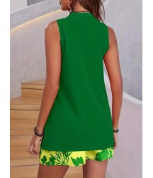 Kadın Askılı V Yakalı Sandy Bluz Ve Desenli Short Ikili Takım