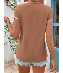 Kadın Kısa Kollu önden Fermuarlı Kol Ucu ışıltılı Viskon Bluz