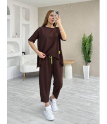 Kadın Kısa Kollu Bisiklet Yaka Viskon Iki Iplik Bluz Ve Pantolon Ikili Takım