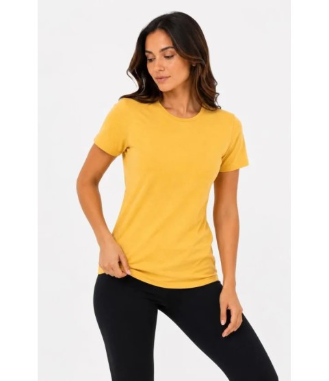 Basic Tişört Bisiklet Yaka Kısa Kol Günlük Yazlık Slim Fit T-Shirt - Sarı