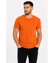 Erkek Basic Tişört Bisiklet Yaka Kısa Kol Günlük Yazlık Slim Fit T-Shirt - Turuncu