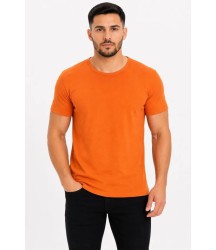 Erkek Basic Tişört Bisiklet Yaka Kısa Kol Günlük Yazlık Slim Fit T-Shirt - Turuncu