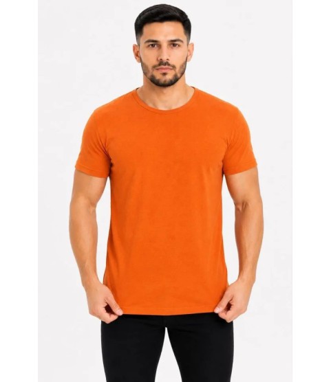 Erkek Basic Tişört Bisiklet Yaka Kısa Kol Günlük Yazlık Slim Fit T-Shirt - Turuncu