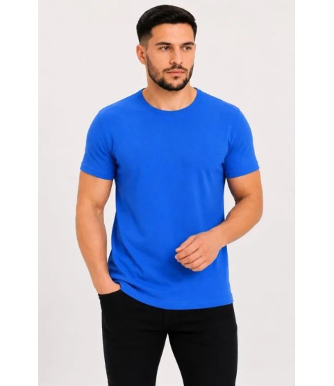 Erkek Basic Tişört Bisiklet Yaka Kısa Kol Günlük Yazlık Slim Fit T-Shirt - Saks Mavisi
