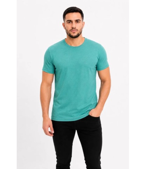Erkek Basic Tişört Bisiklet Yaka Kısa Kol Günlük Yazlık Slim Fit T-Shirt - Su Yeşili