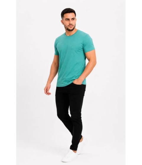 Erkek Basic Tişört Bisiklet Yaka Kısa Kol Günlük Yazlık Slim Fit T-Shirt - Su Yeşili