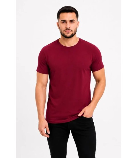 Erkek Basic Tişört Bisiklet Yaka Kısa Kol Günlük Yazlık Slim Fit T-Shirt - Bordo