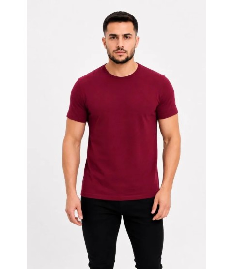 Erkek Basic Tişört Bisiklet Yaka Kısa Kol Günlük Yazlık Slim Fit T-Shirt - Bordo