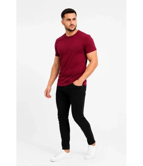 Erkek Basic Tişört Bisiklet Yaka Kısa Kol Günlük Yazlık Slim Fit T-Shirt - Bordo