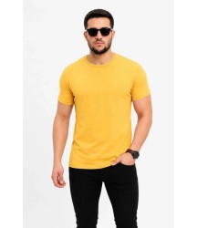 Erkek Basic Tişört Bisiklet Yaka Kısa Kol Günlük Yazlık Slim Fit T-Shirt - Sarı