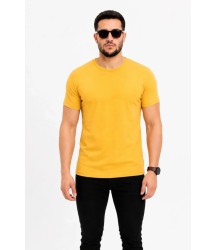 Erkek Basic Tişört Bisiklet Yaka Kısa Kol Günlük Yazlık Slim Fit T-Shirt - Sarı